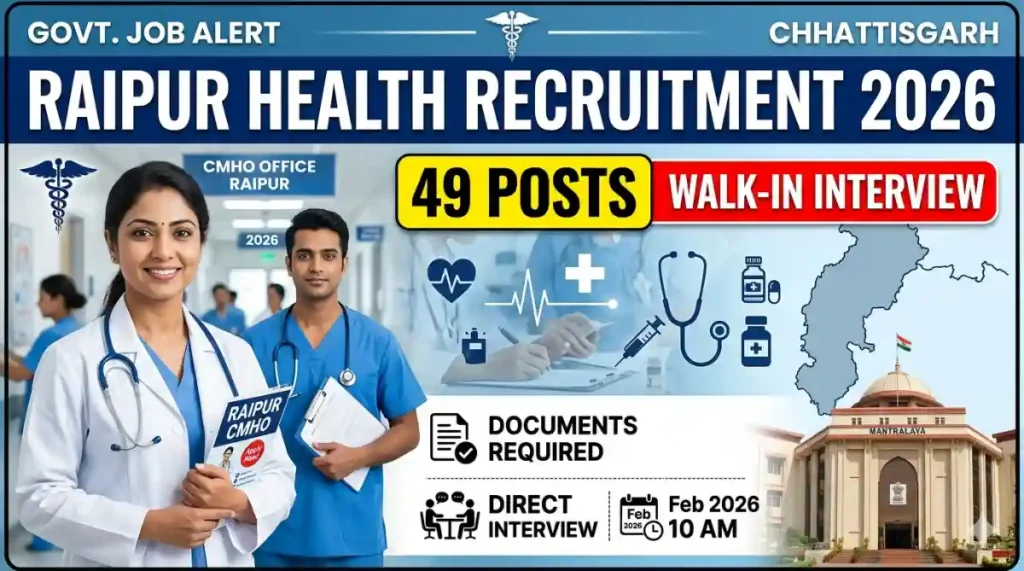 Raipur Health Recruitment 2026 Walk-in Notification Out for 49 Posts Apply Offline